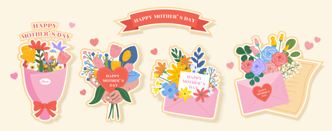 母亲节趣味花束贴纸素材集合