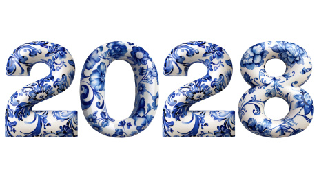 蓝色青花数字2028