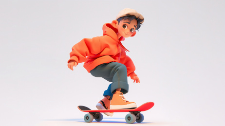 3D卡通滑板运动男孩