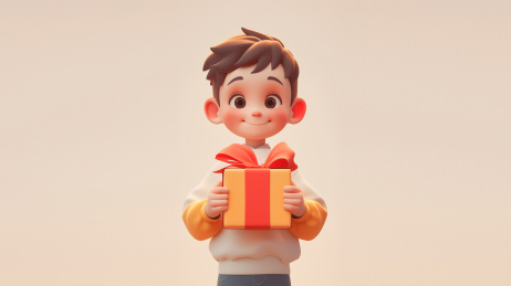 3D卡通男生拿着礼盒