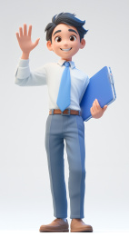 3D卡通职场商务男士拿着文件夹