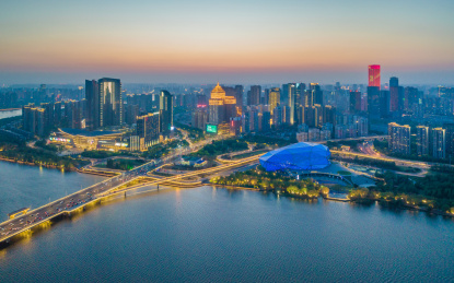 夏季辽宁沈阳青年大街五里河浑河桥航拍夜景