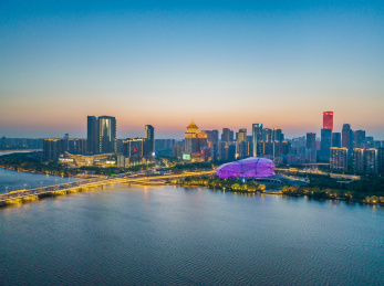 夏季辽宁沈阳青年大街五里河浑河桥航拍夜景