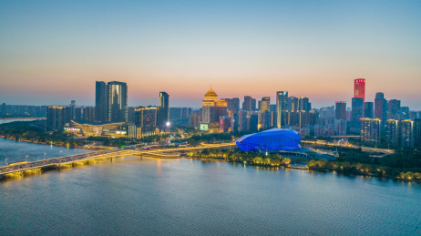 夏季辽宁沈阳青年大街五里河浑河桥航拍夜景