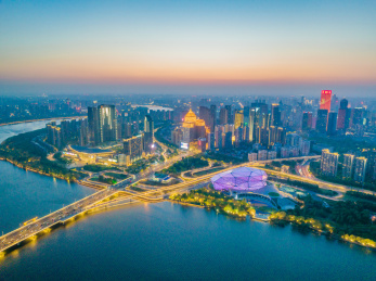 夏季辽宁沈阳青年大街五里河浑河桥航拍夜景