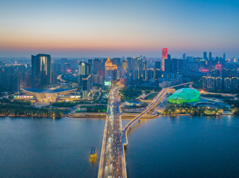 夏季辽宁沈阳青年大街五里河浑河桥航拍夜景