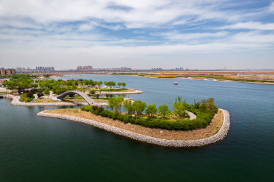 天津生态城南湾公园国家海洋博物馆城市风光