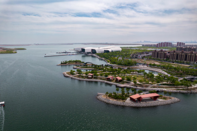天津生态城南湾公园国家海洋博物馆城市风光