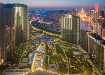 夏季沈阳青年大街五里河CBD夜景航拍风光