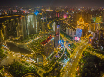 夏季沈阳青年大街五里河CBD夜景航拍风光
