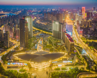 夏季沈阳青年大街五里河CBD夜景航拍风光