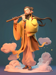 吹笛子的古代角色3D