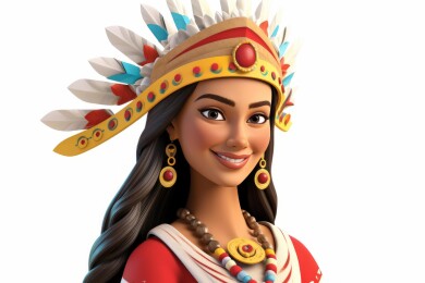 身穿传统服饰和头饰的美国原住民妇女