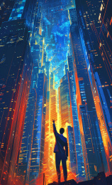 一个人举手向天空招手插画