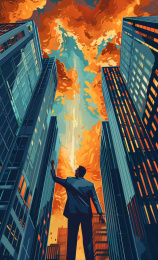 一个人举手向天空招手插画