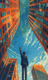 一个人举手向天空招手插画