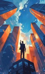 一个人举手向天空招手插画