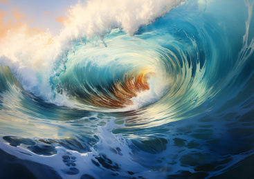 油画插图海面上巨大的海浪