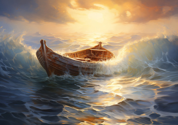 油画插图海面上巨大的海浪