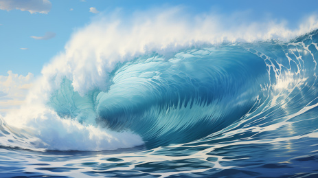 油画插图海面上巨大的海浪