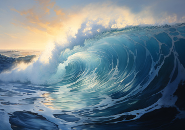 油画插图海面上巨大的海浪