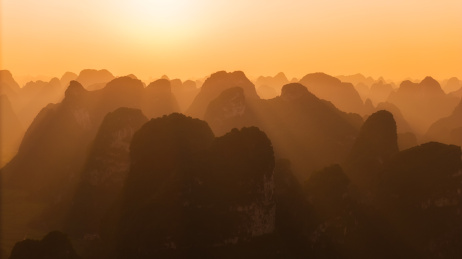 广西喀斯特地貌航拍 日落