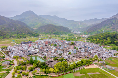 中国浙江温州楠溪江苍坡古村航拍风光