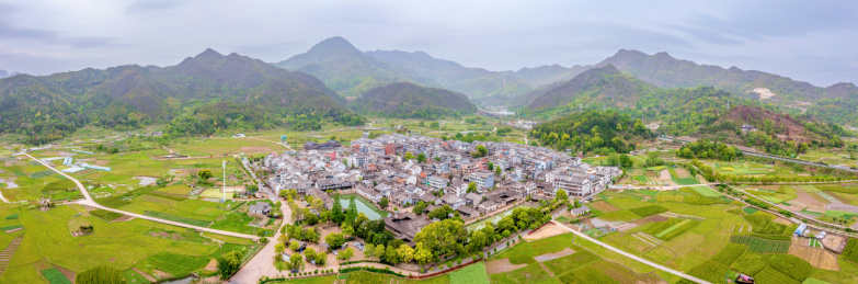 中国浙江温州楠溪江苍坡古村航拍风光