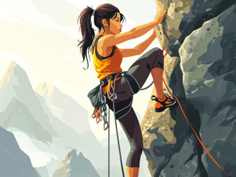 一个女生正在悬崖上登山攀岩