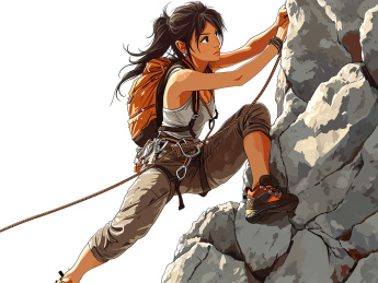 一个女生正在悬崖上登山攀岩