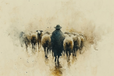 牧民正在草原上牧羊插画