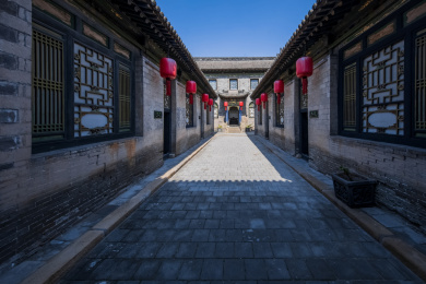 中国山西省祁县乔家堡村乔家大院园林建筑