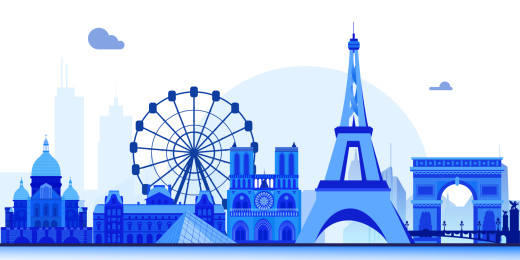 法国巴黎城市天际线矢量扁平化
