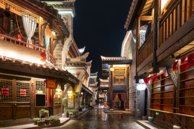 李庄古镇街道夜景