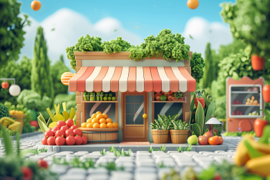 水果摊位与五彩斑斓的水果