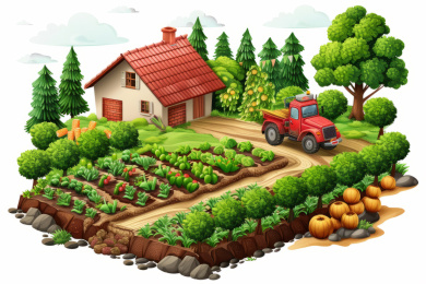 农场生活：拖拉机，农舍和丰富的果园