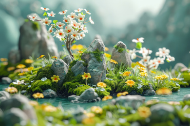 微距移轴摄影风格树花草地