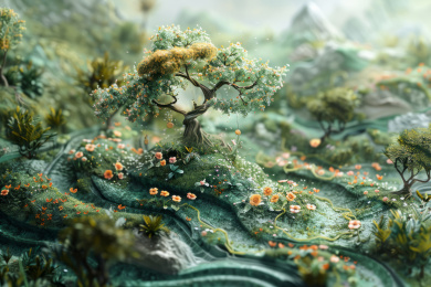 微距移轴摄影风格树花草地