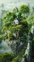雾中山脉下的悬浮岛
