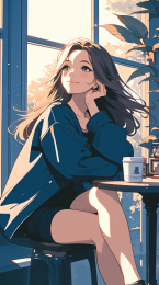 享受咖啡时光的女性,窗边的宁静时刻