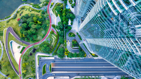 春天成都金融城交子公园的清晨