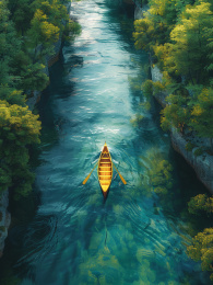 中国古典船只穿越水道