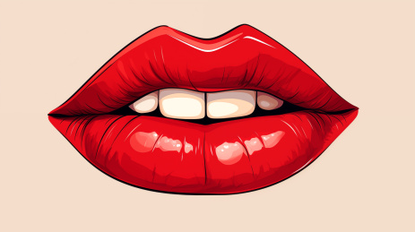 手绘卡通红色的嘴唇插画素材