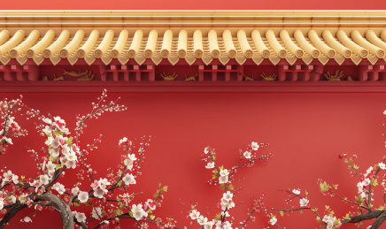 宫墙腊梅自然场景插画