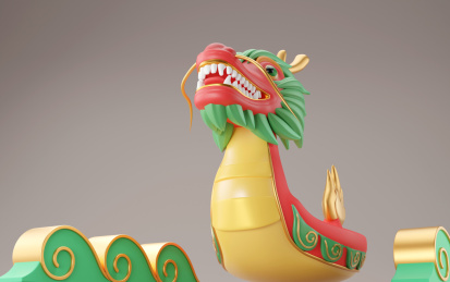 中国传统节日端午节绿色3D龙舟船仰视图