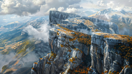 森林山谷里陡峭的山峰风景