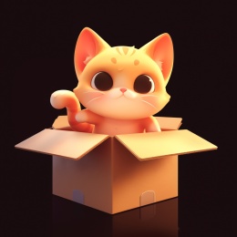 黑底纸盒窝中探头探脑的宠物猫元素3D插画