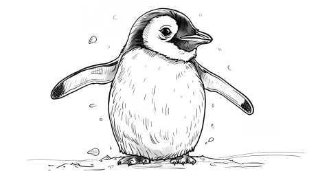 企鹅手绘线稿素描插图