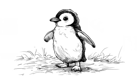企鹅手绘线稿素描插图