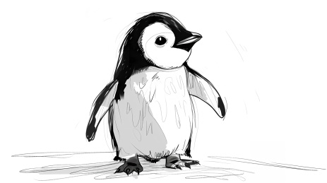 企鹅手绘线稿素描插图
